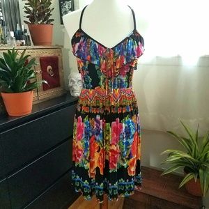 Floral Crisscross Sleeveless Ruffled Dress